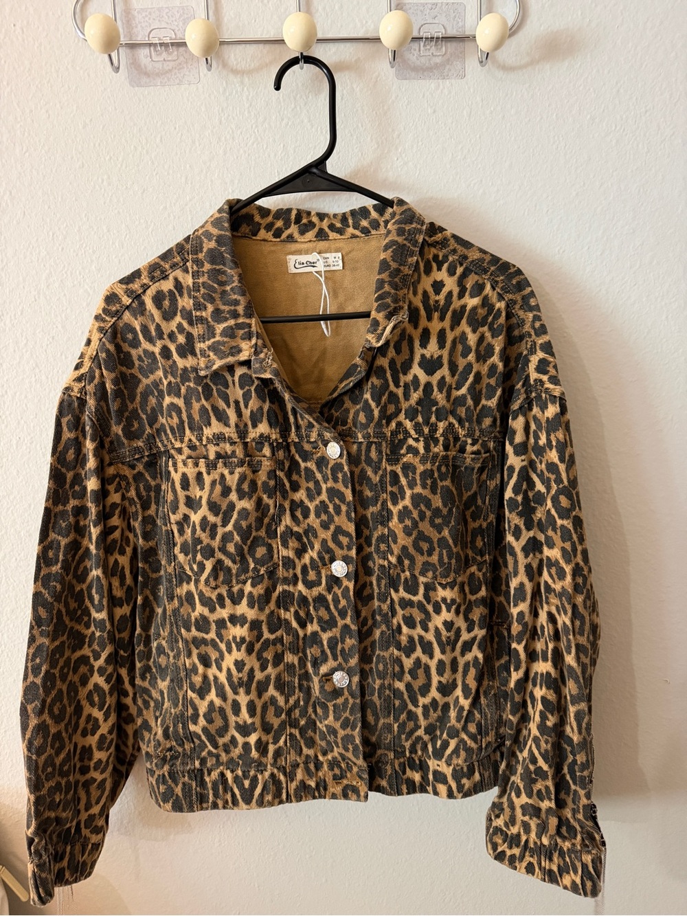 Leopard-Print Denim Jacket with Fringe Details